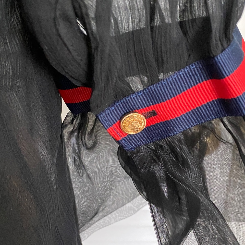 Black Sheer Blouse with Red and Blue Accents - Picture 4 of 5